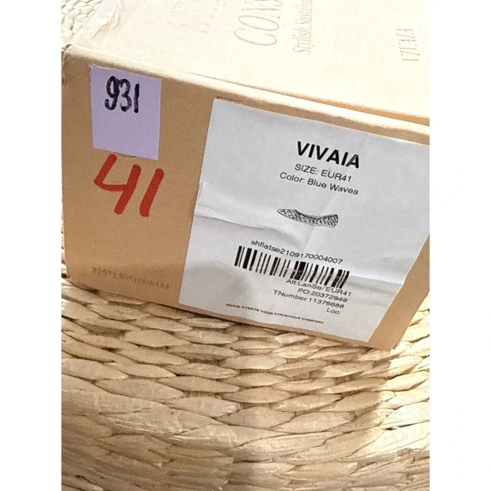 VIVAIA Pointed-Toe Knit Ballet Flats Blue & White Comfortable Chic‎ Shoes 9.5